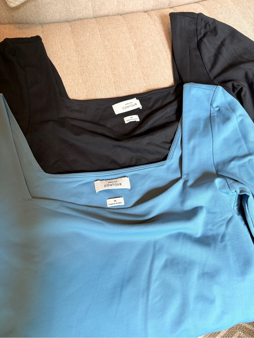 Babaton Contour Square Neck Bodysuits in Black and Blue